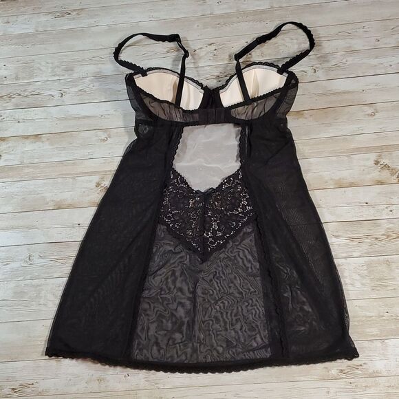 Y2K VINTAGE Victoria's Secret Sheer  Black Beige Slip Dress Keyhole Back‎ 34B - Picture 7 of 11